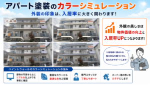 アパート塗装の外壁カラーシミュレーション案を比較し、収益物件の外観イメージを事前確認するペイントウォール