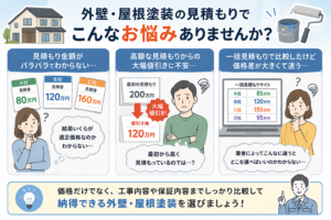 外壁塗装・屋根塗装の見積もり金額のばらつきや大幅値引き、一括見積もりの価格差に悩む人