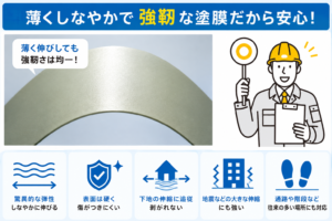 薄く伸びても強靭さを保つリボール式防水の塗膜性能