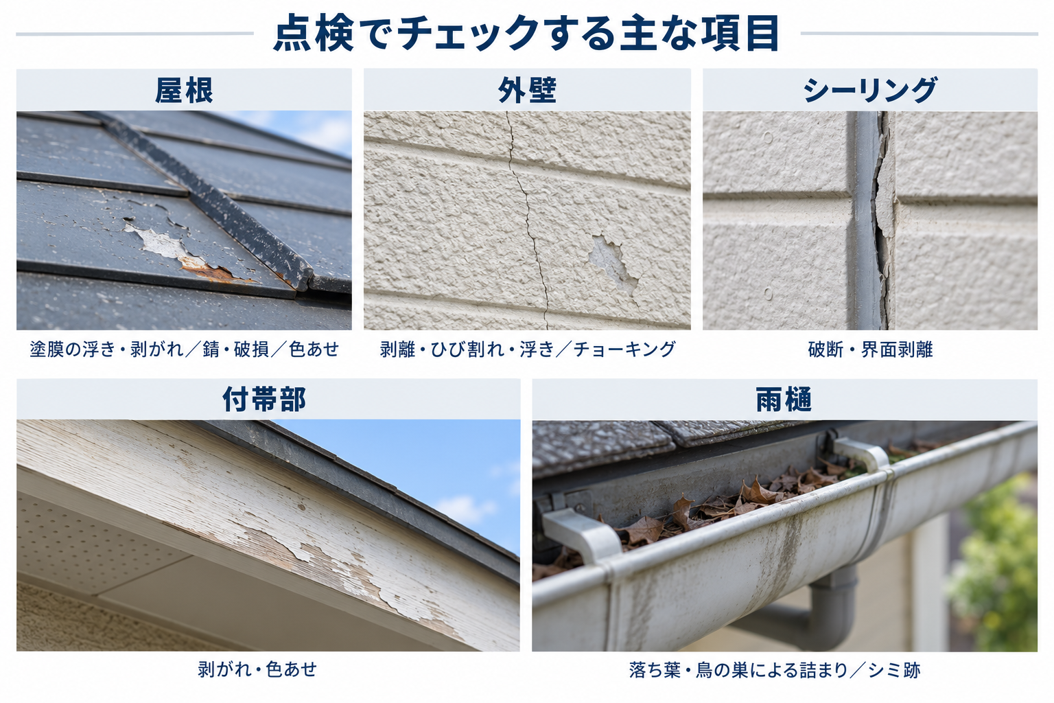 外壁・屋根塗装後の定期点検でチェックする主な項目