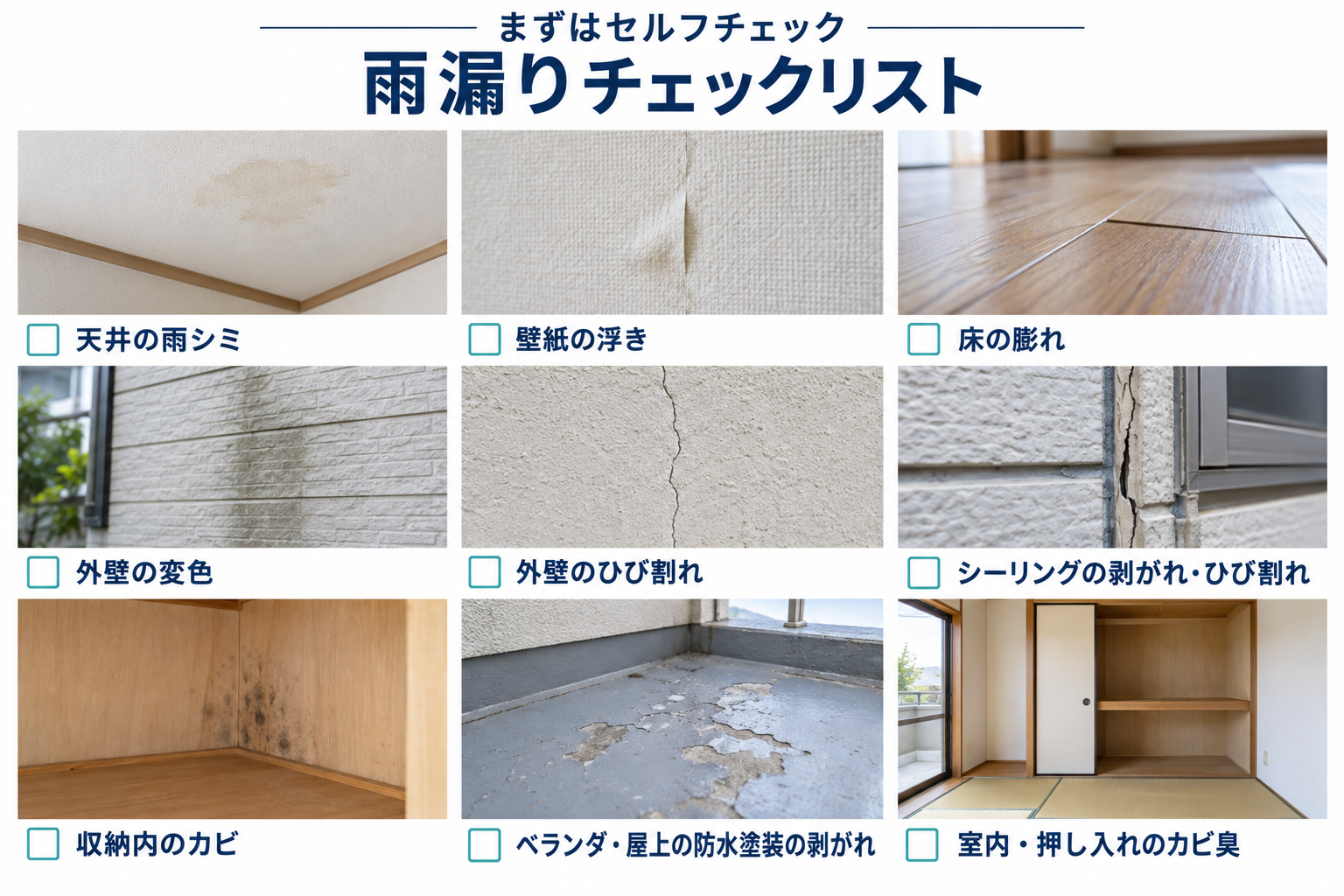 まずはセルフチェック!雨漏りチェックリスト